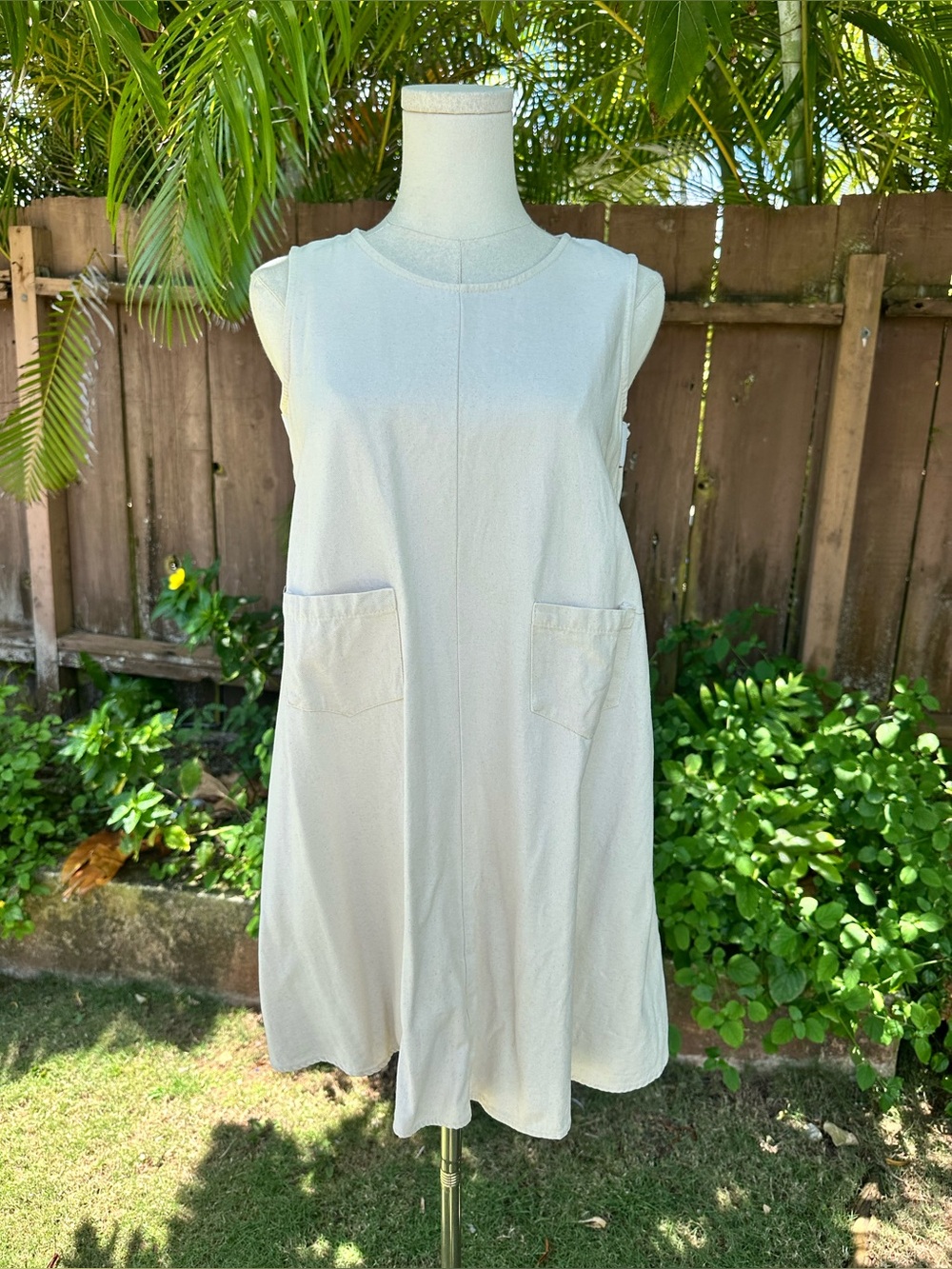 HelloHello Cream Denim Mini Dress with Pockets